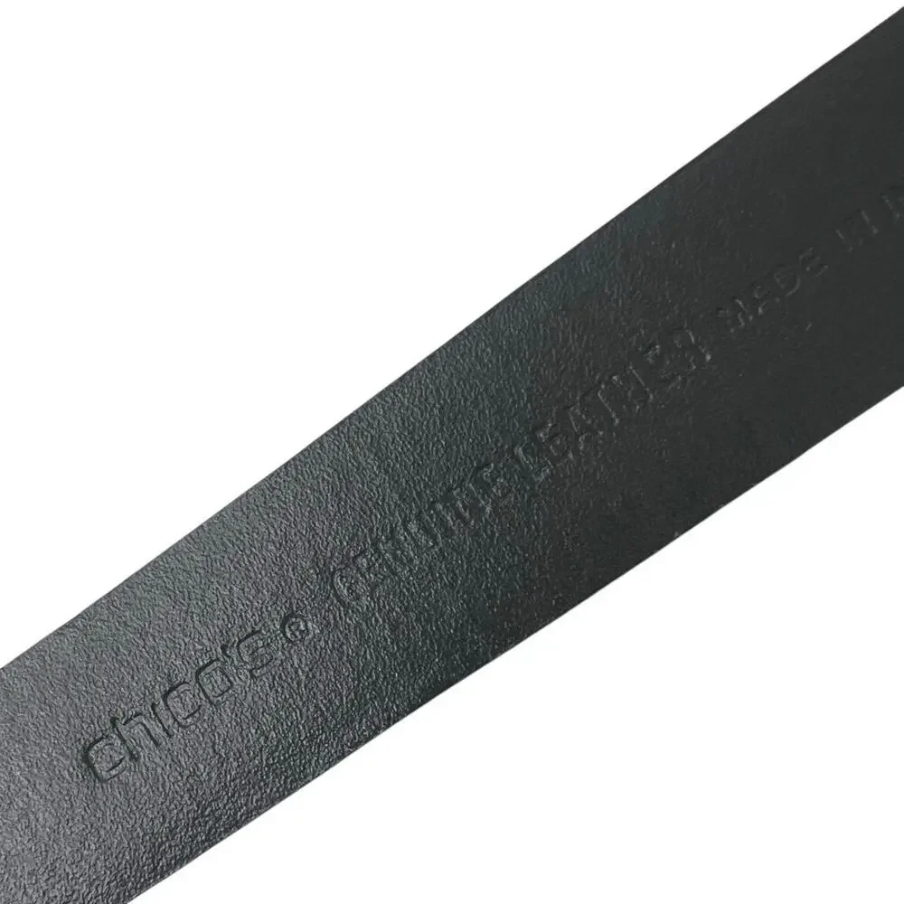 CHICO'S Genuine Leather Belt Black Silver Hook Buckle Elastic Waist Medium Large